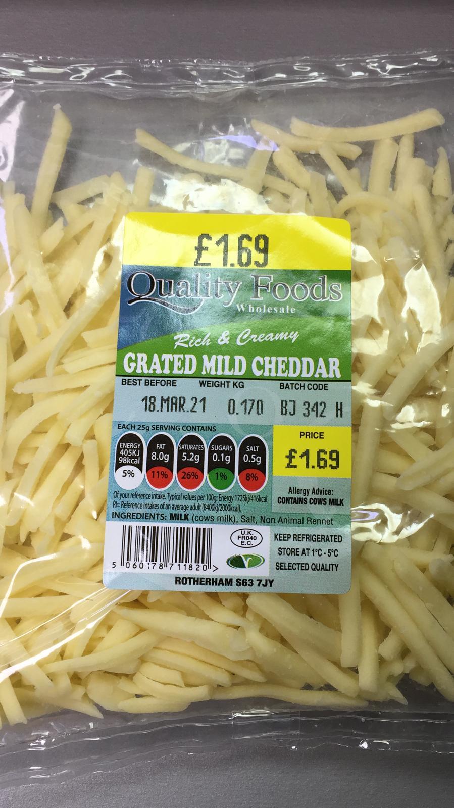 Quality Foods Grated Mild Cheddar 0.170kg (CHILLED)