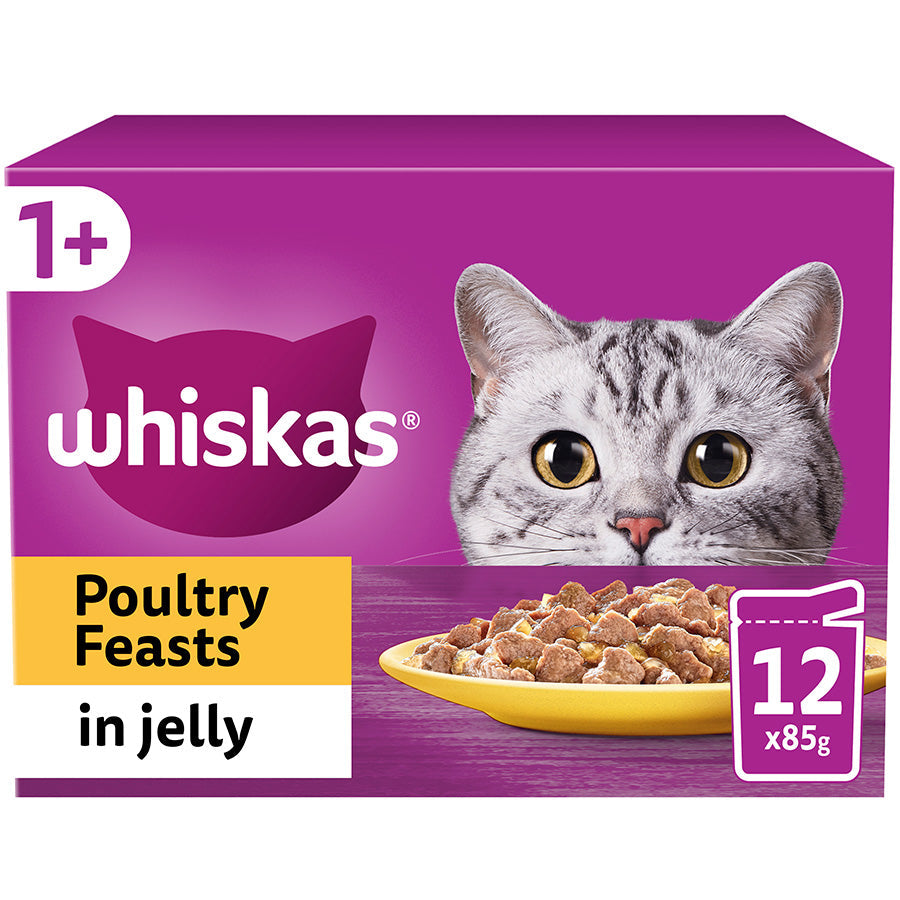 Whiskas 1+ Poultry Feasts in Jelly 12x85g (CATFOOD)