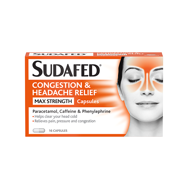 Sudafed Congestion & Headache Relief Max Strength 16 Capsules (MEDICINE)