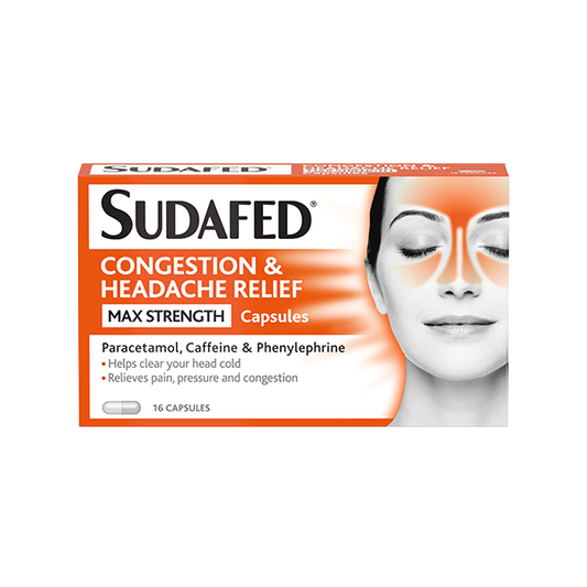 Sudafed Congestion & Headache Relief Max Strength 16 Capsules (MEDICINE)