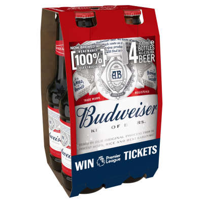 Budweiser 4x300ml Bottles (ALCOHOL)