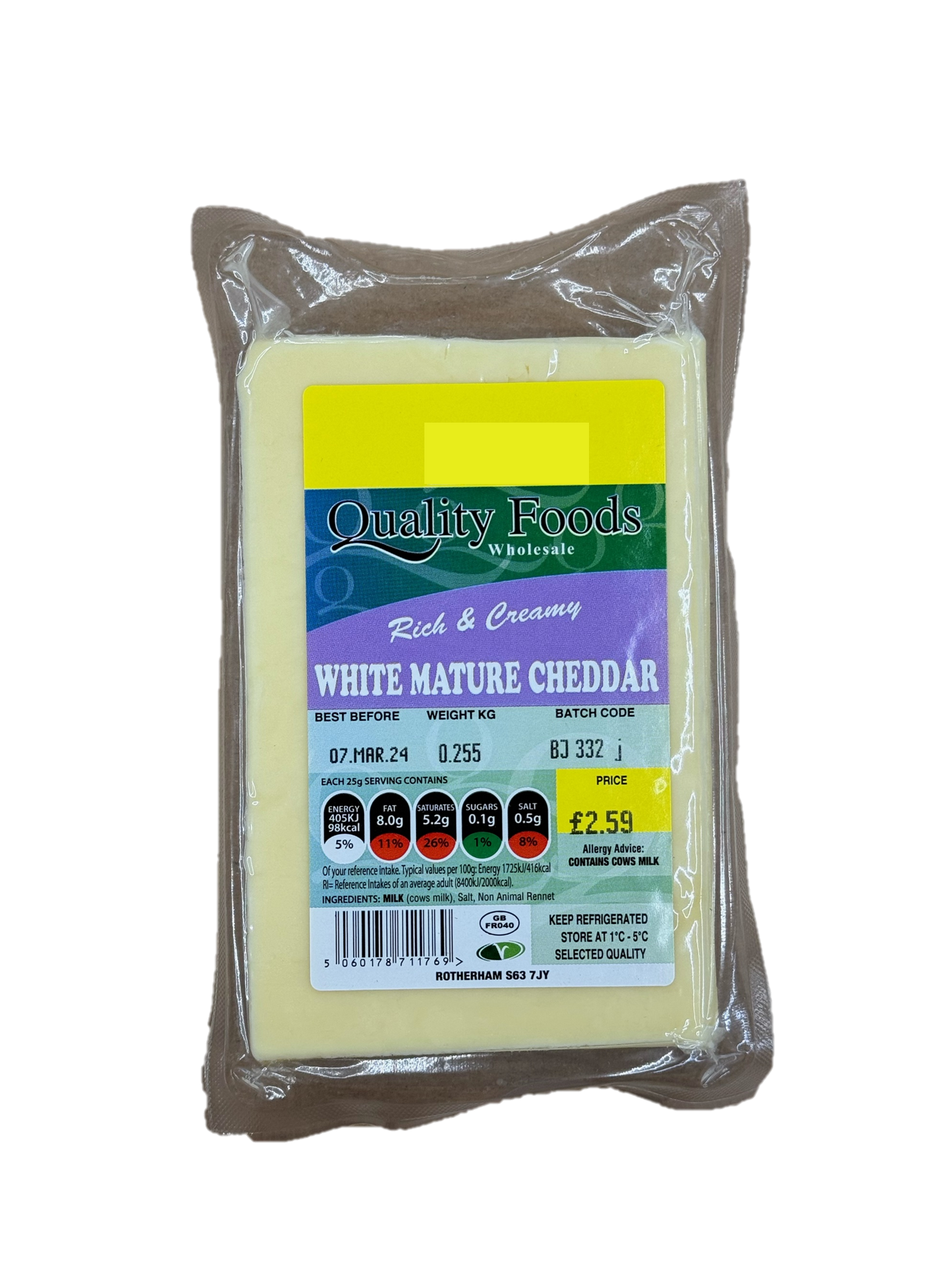 Quality Foods White Mature Cheddar Block 0.225kg (CHILLED)