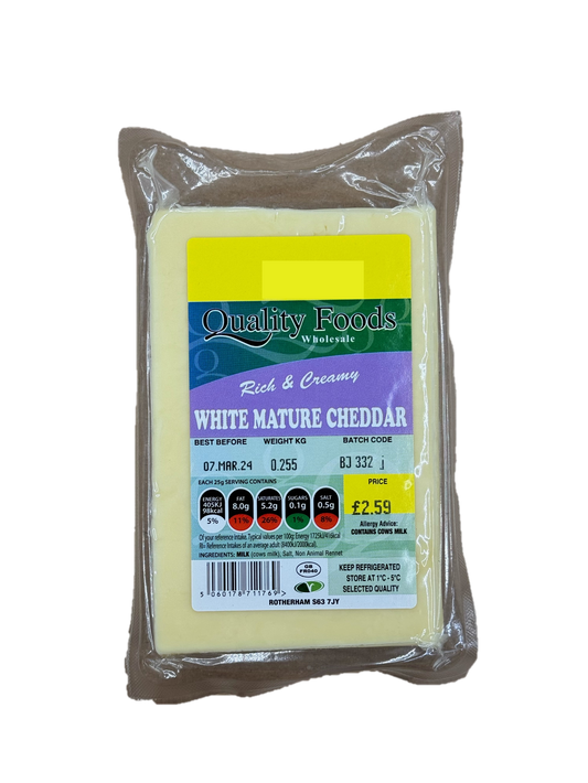 Quality Foods White Mature Cheddar Block 0.225kg (CHILLED)