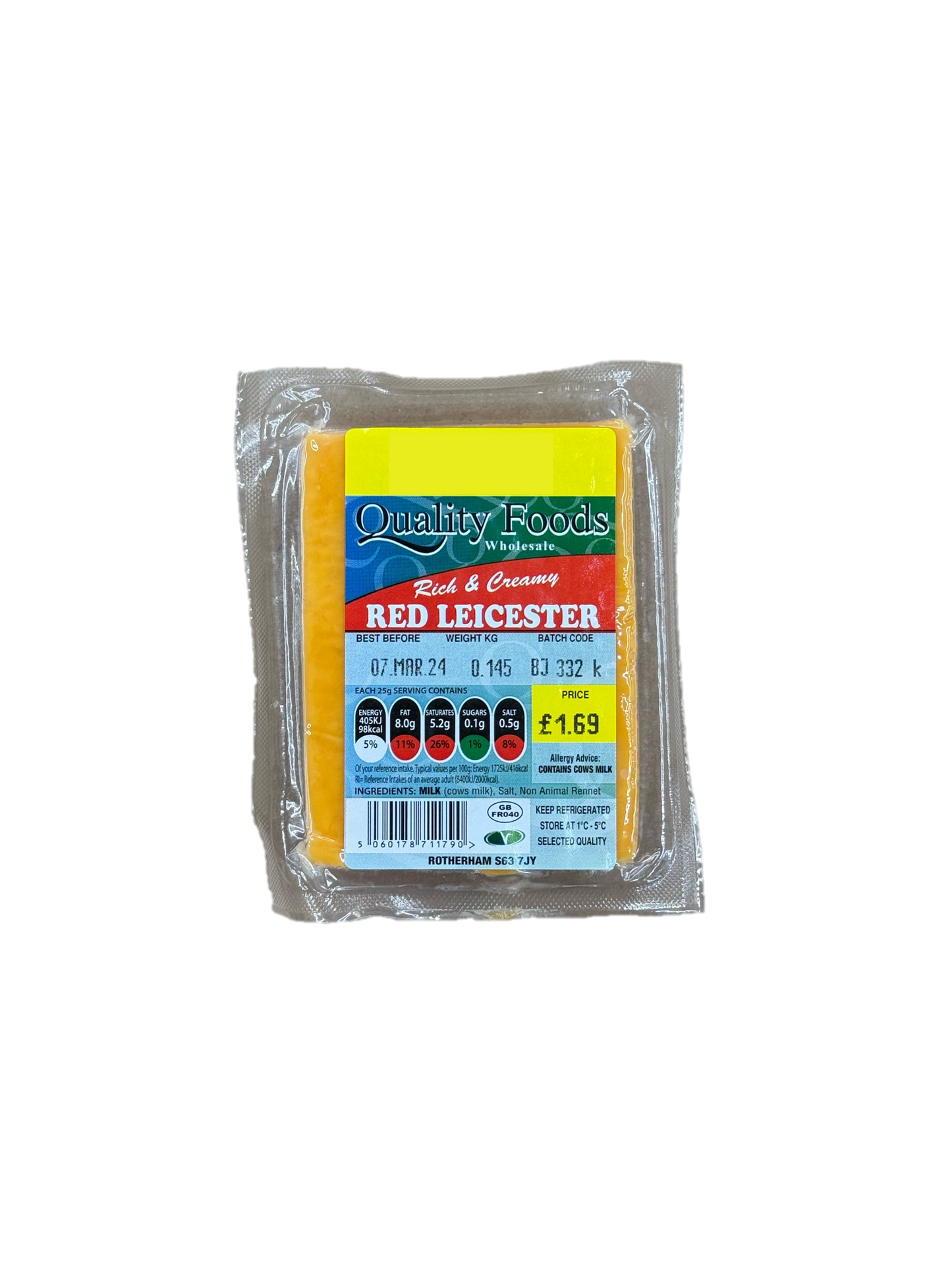 Quality Foods Red Leicester Block 0.140kg (CHILLED)