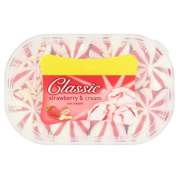 Classic Strawberry & Cream Ice Cream Tub 900ml (FROZEN)